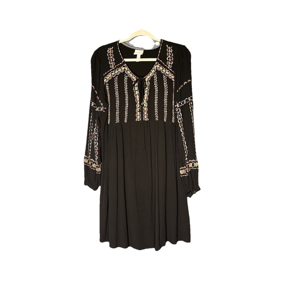 Knox Rose Woman's Black Long Sleeve Embroidered Dress Size XL